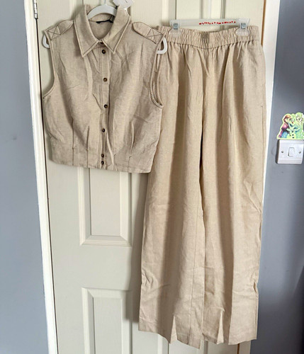 Zara beige 2pc linen twill - beige,