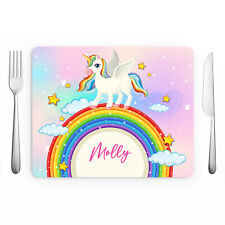Personalised Kids Childrens Placemat Cute Unicorn Rainbow Tableware Dinner PM14