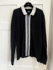 Stussy full zip long sleeved navy blue polo shirt Size M
