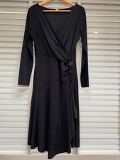 NOUGAT Black Party Dress Size 3 UK 12 Ruched Side Sequin Flower LBD Wrap Bottom