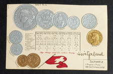 Switzerland Currency Exchange Coins Postcard c1910s Embossed Numismatic Card