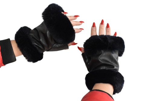 Leather fingerless gloves - leather,