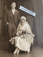 1920'S WEDDING PHOTO BEAUTIFUL BRIDE & GROOM FASHION DRESS BY W SCOTT BRADFORD