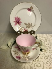 Old Royal Bone China Pink Floral & Gold Tea Trio /Cup & Saucer/Tea Plate