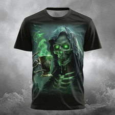 Men T-Shirt 3D Skull Print Casual Crew Neck Tee Short Sleeve Summer Oversized