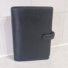 Filofax Personal Finsbury Real Leather Organiser Black Very Good Conditon