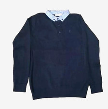 Pullover Top Jumper Mock Shirt Long Sleeves 11 - 16 Black 100% Cotton Collared