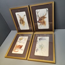 Vintage Nature Wildlife Art Prints Framed Pictures Stag Hare Mouse Dormouse x4