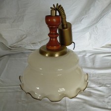 Vintage Rise & Fall Pull Down Endon Ceiling Light With Wood Handle Opaque Glass