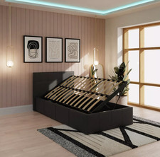 GFW Side Lift Ottoman Storage Single Bedstead Matt Black Fabric Bed UK