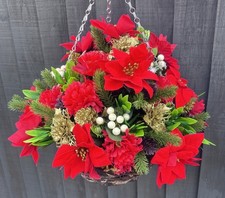 12 Inch Christmas Hanging baskets with artificial flowers