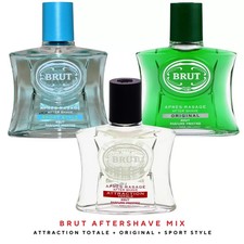 3 x 100ml Brut ORIGINAL SPORT STYLE ATTRACTION TOTALE Aftershave Lotion Unboxed