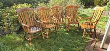Set of 5 Vintage Solid Wood Farmhouse  Chairs –Floral Carved Back Turned Legs