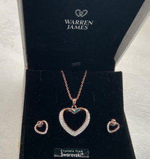 Warren James - Crystal Heart Necklace & Earring Set - Rose Gold Tone