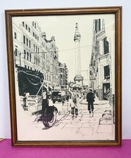 Signed Original Pen & Ink ? Drawing Of “THE MONUMENT” Great Fire Of London