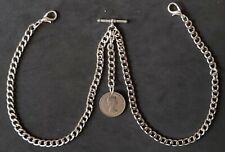 Double Albert Pocket Watch Chain Old ER II Shilling Fob,silver colour 4 sizes