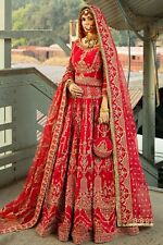 Love Red Pakistani Wedding Dress Lengha Lehenga Asian  Indian Bride Bridal Silk