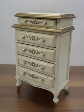 Dolls house bedroom furniture cream & gold chest of drawers in 1/12th Scale. 