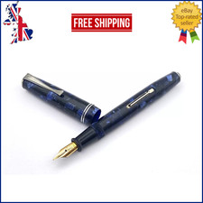 VINTAGE SEMPER FOUNTAIN PEN BLUE MARBLE SEMI FLEXIBLE 18K GOLD FINE NIB FRANCE