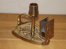 Antique Art Nouveau Jugendstil Brass Candlestick/Chamberstick & Match Box Holder