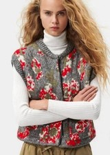 Zara Floral Jacquard Chunky Knit Vest Sleeveless Sweater Size S