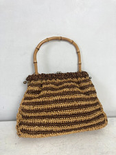 Vintage Wicker Basket Bag Brown Bamboo Hoop Top Handle 50s 60s Everyday