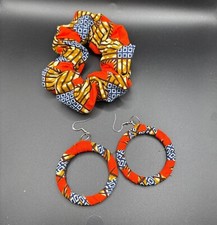 HANDMADE AFRICAN COLOURFUL PRINT HOOP EARRINGS AND SCRUNCHIES 03