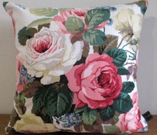 Sanderson Chelsea Rose Traditional Linen Pink & Green Velvet Cushion Cover