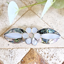 Mexican Abalone Hair Barrette MOP Daisy Flower Silver Plated Shell Hair Clip