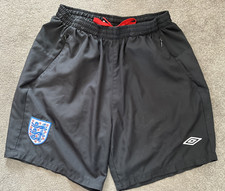 Vintage England Football Shorts Umbro Swim Black Zip Pockets Retro Mens Medium