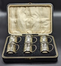 Levi &Salaman Birmingham UK Antique Silver Glass Tea cup Holders