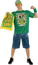 Men`s Official WWE John Cena Costume Cuffs Towel Adult Wrestler Fancy Dress