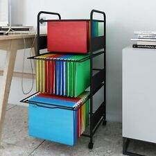 3 Tiers Metal Rolling File Carts with Wheels Hanging Files for A4 Size
