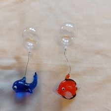 Vintage Hand Blown Glass Floating Bubble Fish Ganz x2 Tank Aquarium  Decor 