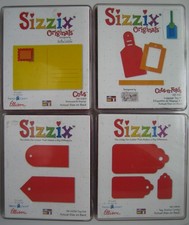 4 x Sizzix Original Red Dies - SCALLOP TAGS, TAG SET, LUGGAGE TAG & POSTCARD