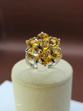 Citrine Cluster Ring in Sterling Silver, Yellow Faceted Gemstones Boho Cocktail