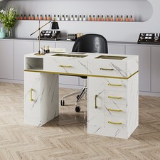 White Marble Manicure Table Beauty Salon Nail Art Desk with Dust Collector 