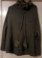 George Ladies Dark Brown Poncho/Shawl Size 12-14 Slots For Pockets Acrylic 