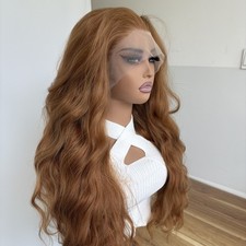 Heat Resistant Hair Lace Front Wig Ginger Brown Long Wavy Layered Soft