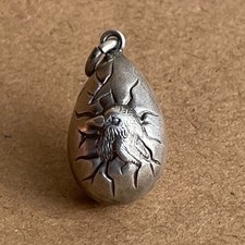Vintage sterling silver Easter egg chick hollow charm love token pendant