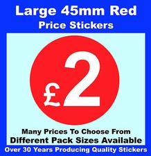 Large £2 -  45mm Bright Red Shop Retail Price Point Stickers / Sticky Labels 