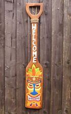 Tiki Bar 90cm Welcome Sign Oar Decoration Hand Carved Painted Pub Paddle