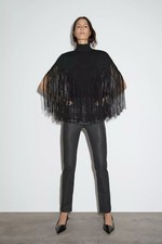 Zara Black Knit Cape With Fringing High Neck Fringed Hem S Bloggers Favourite