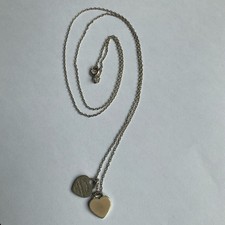 Tiffany Double Heart Beige Silver Necklace