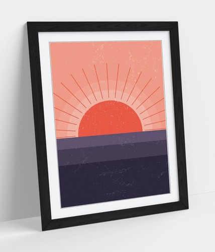 Pink sunset dark blue sea - pink,