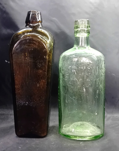 Antique glass gin bottles - glass,
