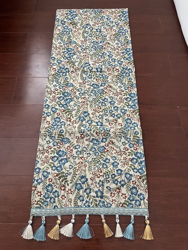 Blue floral tapestry - floral, table