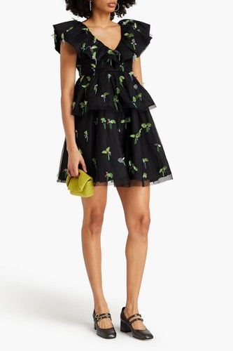Ganni embellished tiered mesh - ganni,