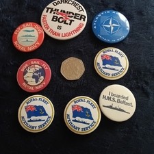 8 Vintage Royal Navy NATO Fleet Auxiliary Tin Pin Badges 1970 /80s 