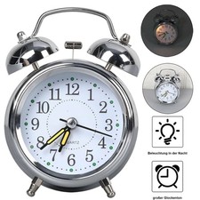 Retro Loud Double Bell Battery Operated Alarm Clock With Night Light Non Ticking